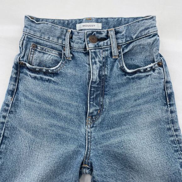 Moussy MVS Flare Leg Light Wash Faded Jeans High Rise Wide Leg Fall Fit Size 24 - Picture 3 of 12